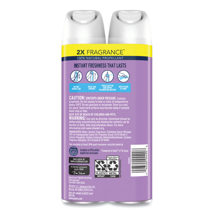 Glade Air Freshener, Lavender & Vanilla, Scent, 8.3 oz Aerosol Spray, 2/Pack, 3 Packs/Carton (SJN357477)