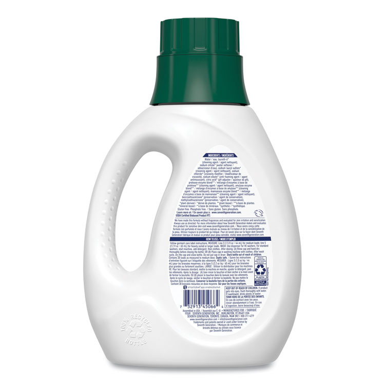 Seventh Generation Natural Liquid Laundry Detergent, Fragrance Free, 45 oz Bottle (SEV45066EA)