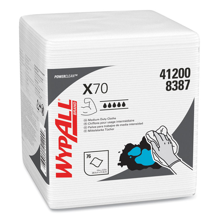 WypAll X70 Cloths, 1/4 Fold, 12.5 x 12, White, 76/Pack, 12 Packs/Carton (KCC41200)