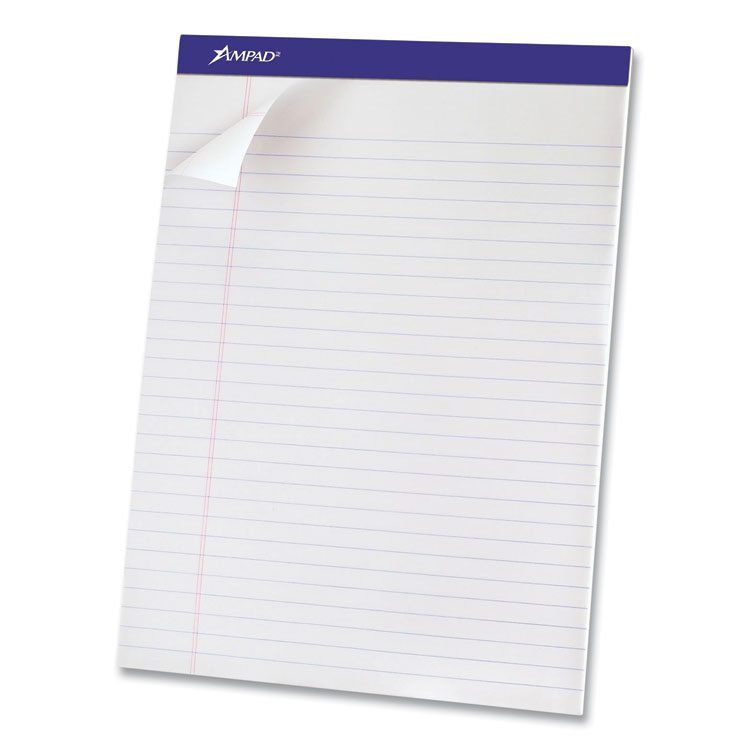 Ampad Perforated Writing Pads, Wide/Legal Rule, 50 White 8.5 x 11.75 Sheets, Dozen (TOP20320)