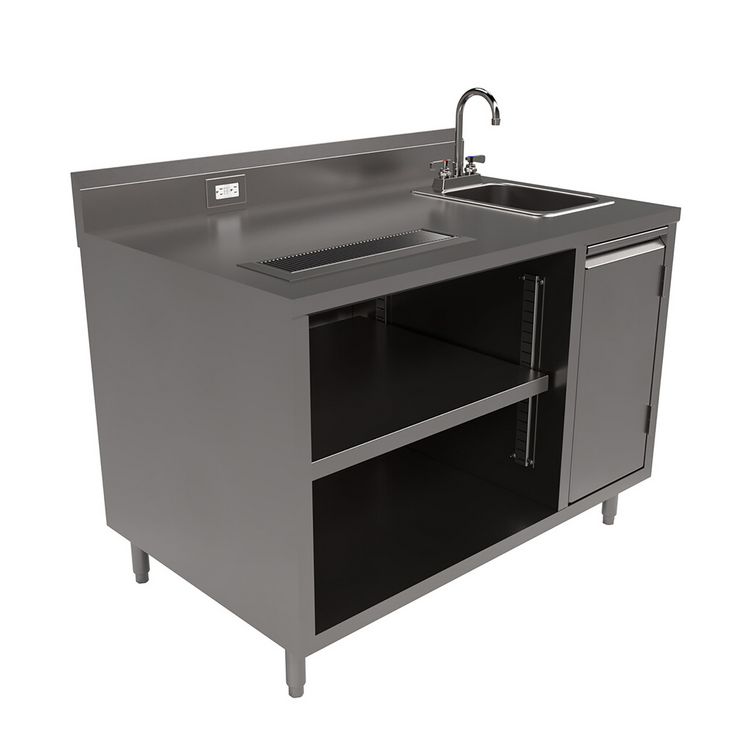 BK Resources Stainless Steel Beverage Table with Right Sink, Rectangular, 30" x 48" x 41.5", Silver Top, Silver Base/Legs (BKEBEVT3048R)