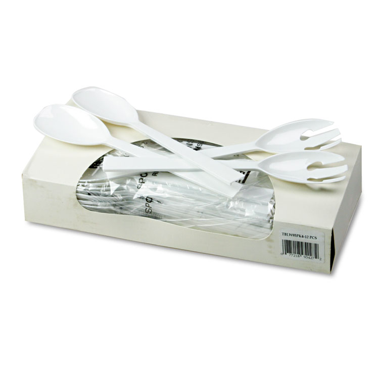 Tablemate Table Set Plastic Serving Forks and Spoons, White, 24 Forks, 24 Spoons per Pack (TBLW95PK4)
