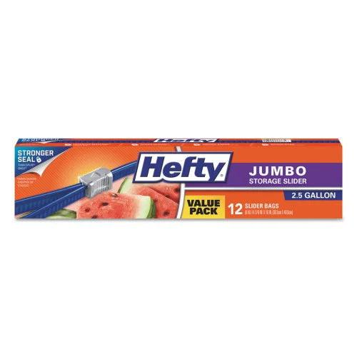 Hefty Slider Food Storage Bags, Jumbo, 14.38 x 9, Clear, 12 BagsBox, 9 BoxesCarton (RFPR83812CT)