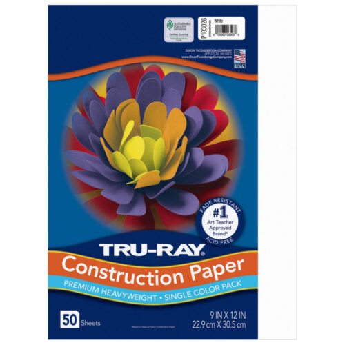 Pacon Tru-Ray Construction Paper, 76 lb Text Weight, 9 x 12, White, 50 SheetsPack, 50 PacksCarton (PAC103026CT)