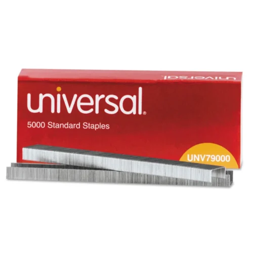 Universal Standard Chisel Point Staples, 0.25 Leg, 0.5 Crown, Steel, 5,000Box, 5 BoxesPack, 25,000Pack (UNV79000VP)