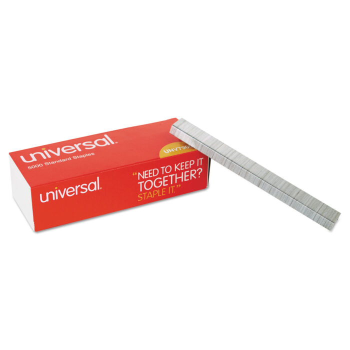 Universal Standard Chisel Point Staples, 0.25 Leg, 0.5 Crown, Steel, 5,000Box, 5 BoxesPack, 25,000Pack (UNV79000VP)