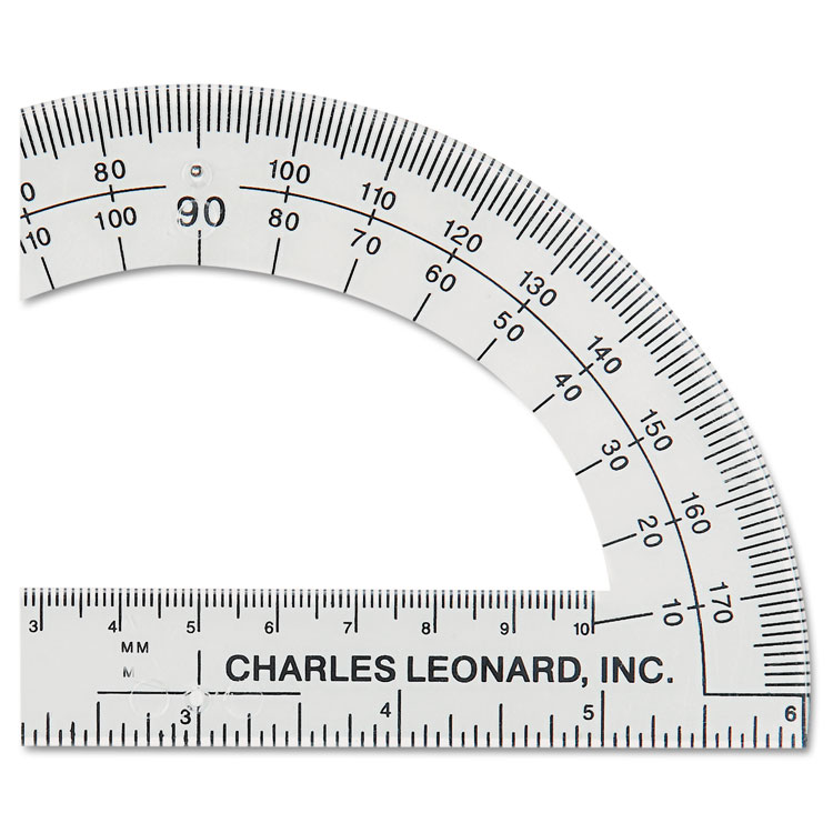 Charles Leonard Open Center Protractor, Plastic, 6" Ruler Edge, Clear (LEO77106EA)