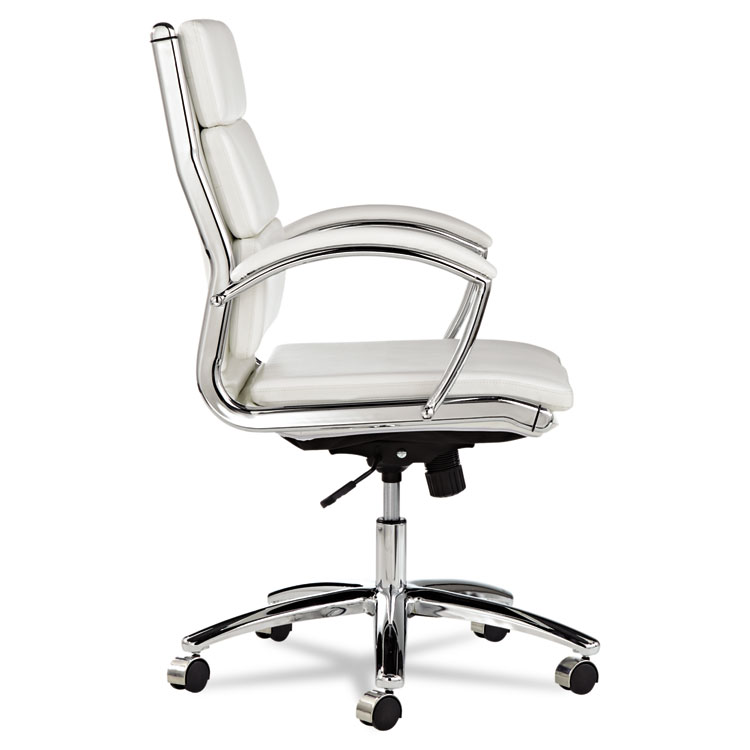 Alera Alera Neratoli Mid-Back Slim Profile Chair, Faux Leather, Up to 275 lb, 18.3" to 21.85" Seat Height, White Seat/Back, Chrome (ALENR4206)