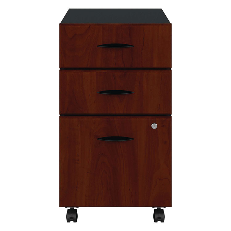 Bush Mobile Pedestal File, Left/Right, 3-Drawers: Box/Box/File, Legal/Letter/A4/A5, Hansen Cherry/Galaxy, 15.75" x 20.25" x 27.88" (BSHWC94453SU)