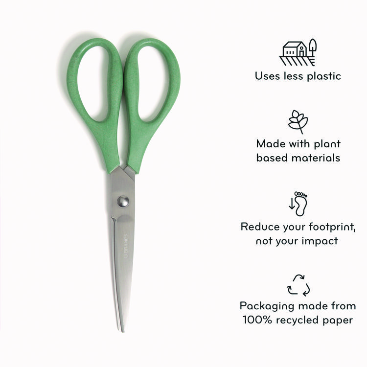 U Brands U-Eco Scissors, 9.45" Long, 3" Cut Length, Straight Assorted Color Handles, 3/Pack (UBR6607U0124)