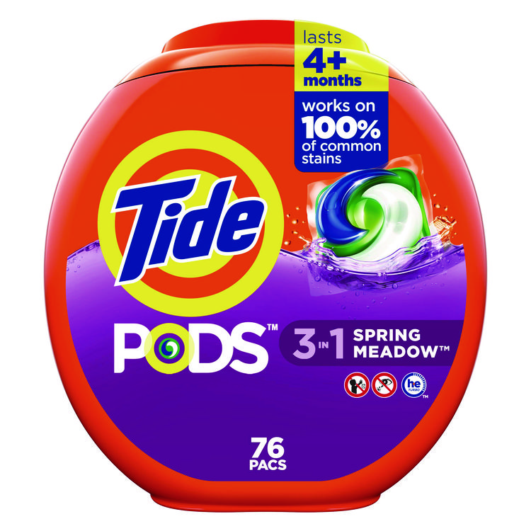 Tide PODS Laundry Detergent, Spring Meadow, 66 oz Tub, 76 Pacs/Tub (PGC09166EA)