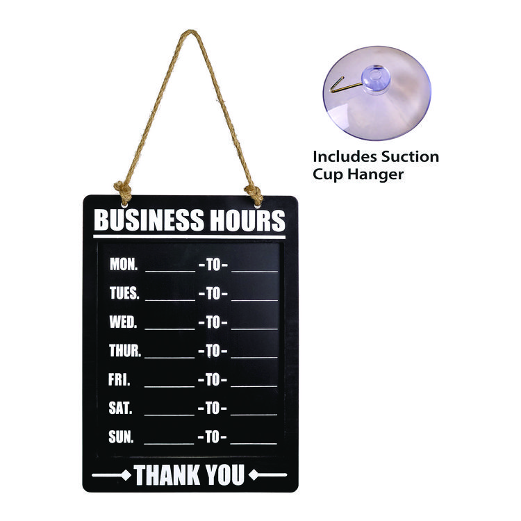 Excello Global Products Business Hours Indoor/Outdoor Hanging Chalkboard, 10 x 0.38 x 20.75, Black/White (EXOEGPHD0311AS)