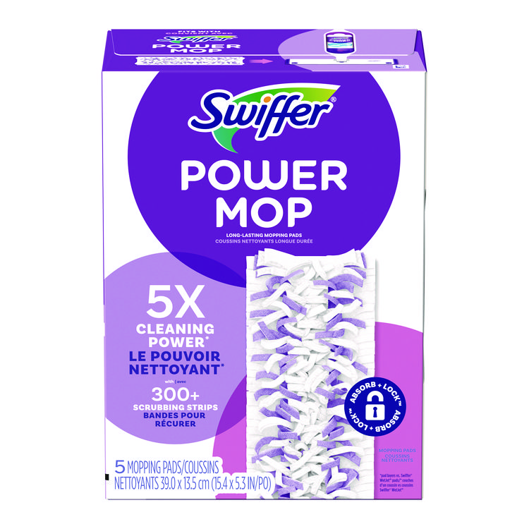 Swiffer PowerMop Mopping Pads, 5.3 x 15.4, White/Purple, 5 Pads/Box (PGC08188)