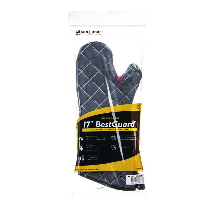 San Jamar Bestguard Oven Mitt, 17", WebGuard Plus Fabric, Black, Pair (SJM800FG17BK)