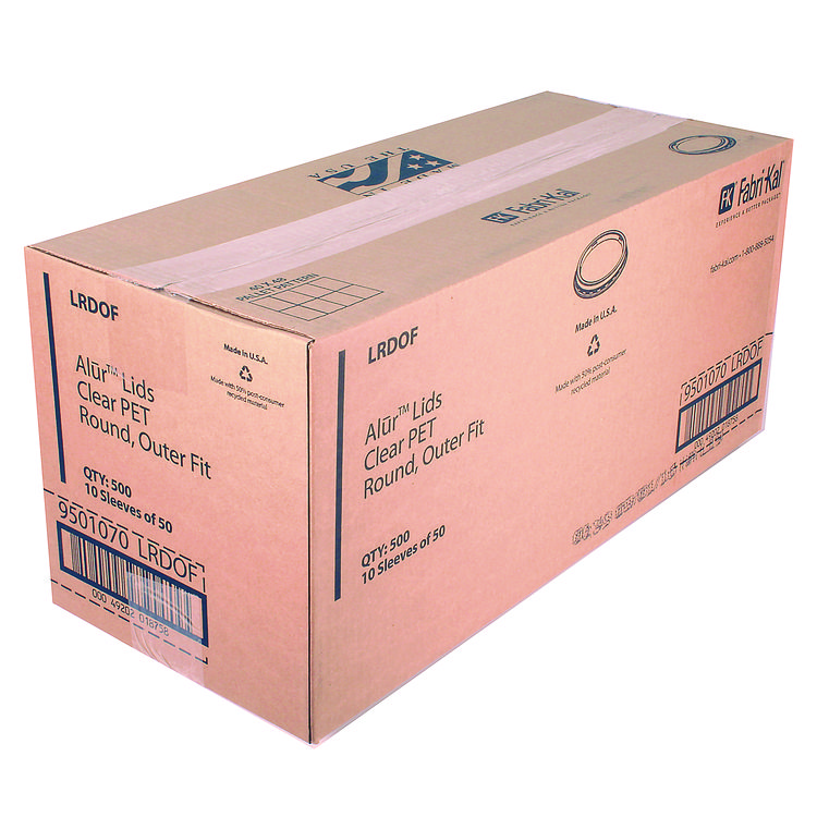 Fabri-Kal Recycleware Round Deli Container Lids, Flat Outer Fit, Clear, Plastic, 500/Carton (FABLRDOF)