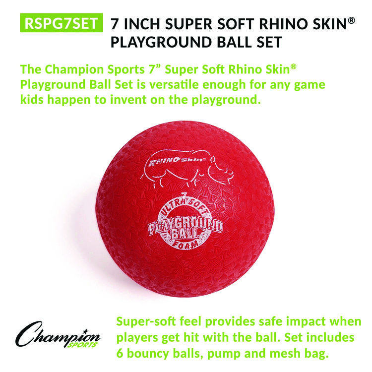 Champion Sports Rhino Soft Playground Ball Set, 7" Diameter, Assorted Colors, 6/Set (CSIRSPG7SET)