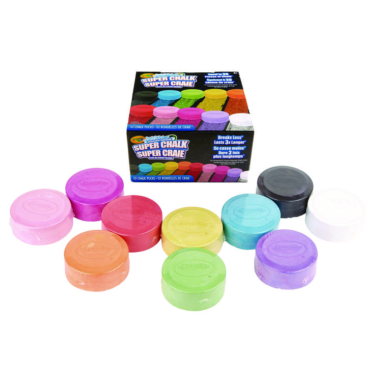 Crayola Super Chalk, 1" x 2.8" Diameter, 10 Assorted Colors, 10 Pucks/Box (CYO518303)