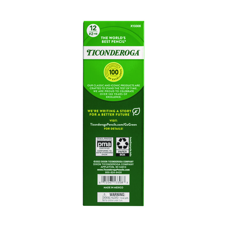 Dixon Ticonderoga Beginners Woodcase Pencil with Eraser and Microban Protection, HB (#2), Black Lead, Yellow Barrel, Dozen (DIX13308)