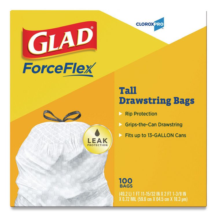Glad Tall Kitchen Drawstring Trash Bags, 13 gal, 24" x 27.38", Gray, 100 Bags/Box, 4 Boxes/Carton (CLO78526CT)