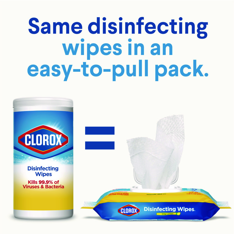 Clorox Disinfecting Wipes, Easy Pull Pack, 1-Ply, 8 x 7, Lemon Scent, White, 75 Towels/Box, 6 Boxes/Carton (CLO31404)