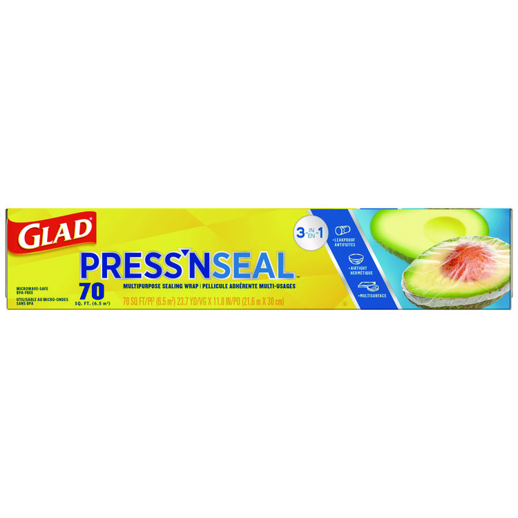 Glad Press'n Seal Food Plastic Wrap, 70 Square Foot Roll, 12 Rolls/Carton (CLO70441)