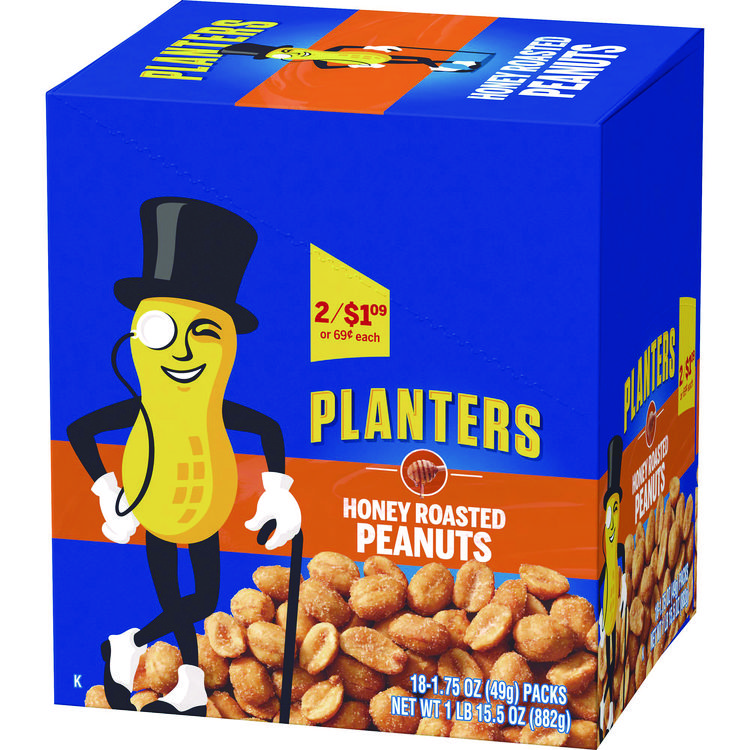 Planters Honey Roasted Peanuts, 1.75 oz Tube, 18/Box (GRR20900625)