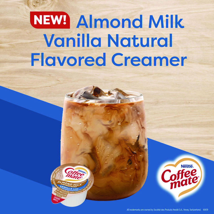Coffee mate Plant-Based Almond Milk Non-Dairy Liquid Creamer Singles, Natural Vanilla, 0.38 oz Tubs, 200/Carton (NES42258CT)