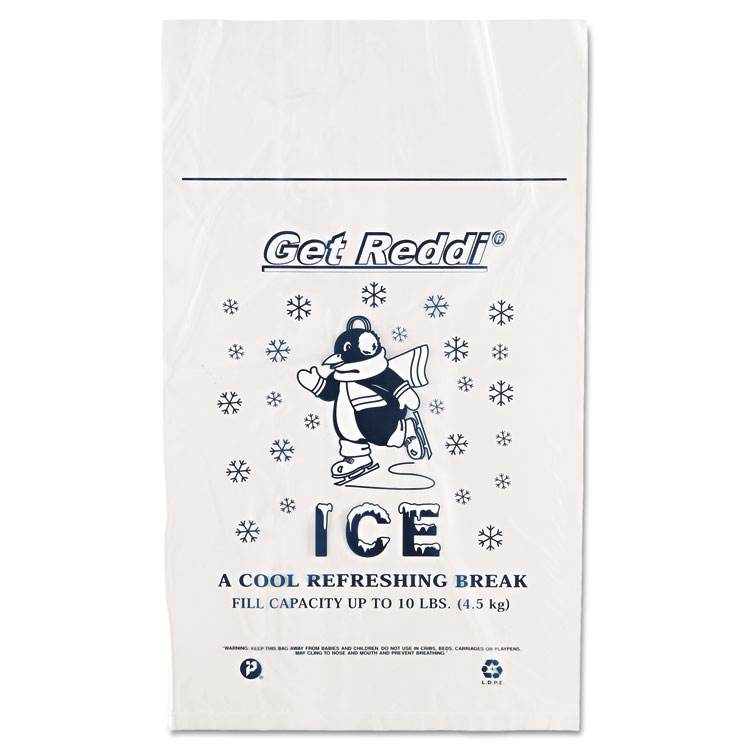Inteplast Group Ice Bags with Twist-Ties, Ice: Penguin Icon Labeling, 10 lb Capacity, 12" x 21", Clear, 1,000/Carton (IBSIC1221)