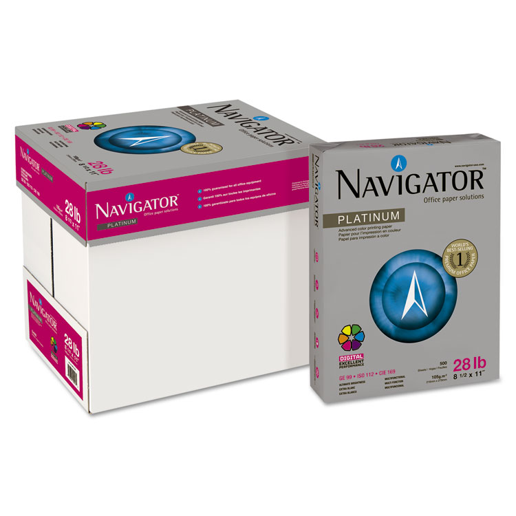 Navigator Platinum Paper, 99 Bright, 28 lb Bond Weight, 8.5 x 11, White, 500/Ream (SNANPL1128)