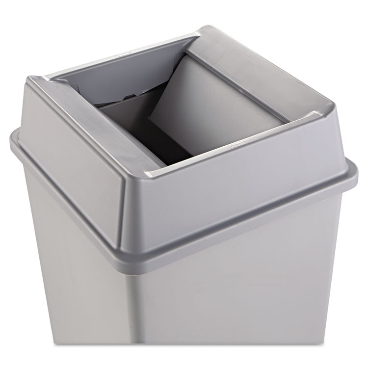 Rubbermaid Commercial Untouchable Square Swing Top Lid, Plastic, 20.13w x 20.13d x 6.25h, Gray (RCP2664GRAY)
