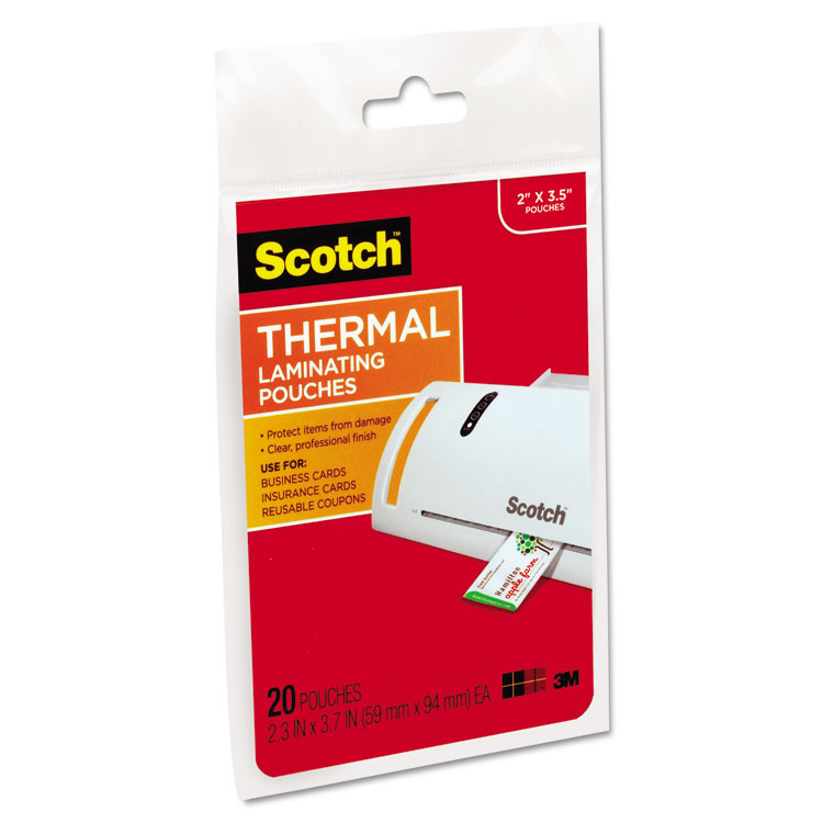 Scotch Laminating Pouches, 5 mil, 3.75" x 2.38", Gloss Clear, 20/Pack (MMMTP585120)