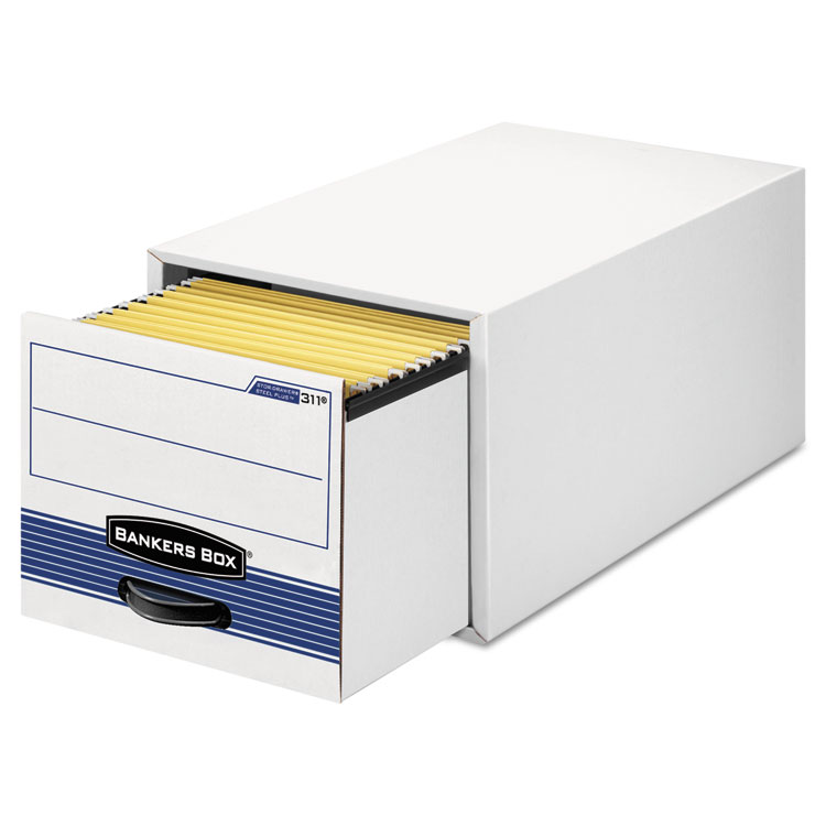 Bankers Box STOR/DRAWER STEEL PLUS Extra Space-Savings Storage Drawers, Legal Files, 17" x 25.5" x 11.5", White/Blue, 6/Carton (FEL00312)
