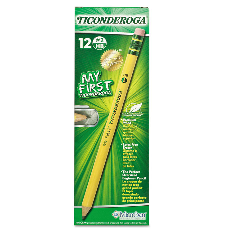 Ticonderoga My First Woodcase Pencil with Eraser, HB (#2), Black Lead, Yellow Barrel, Dozen (DIX33312)