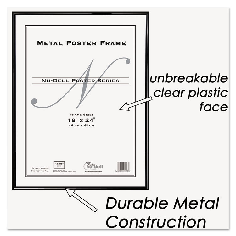NuDell Metal Poster Frame, Plastic Face, 18 x 24, Black (NUD31222)