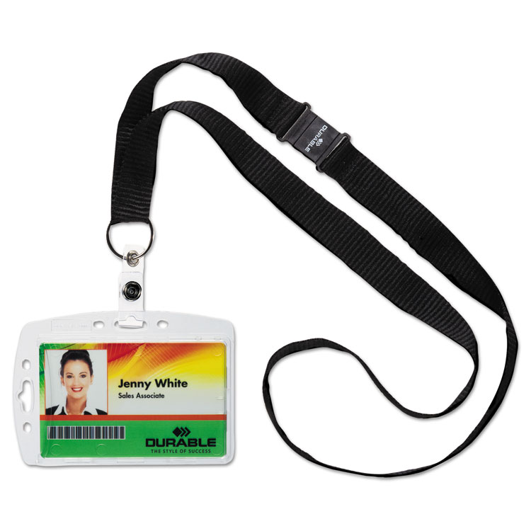 Durable ID/Security Card Holder Set, Vertical/Horizontal, Lanyard, Clear, 10/Pack (DBL826819)