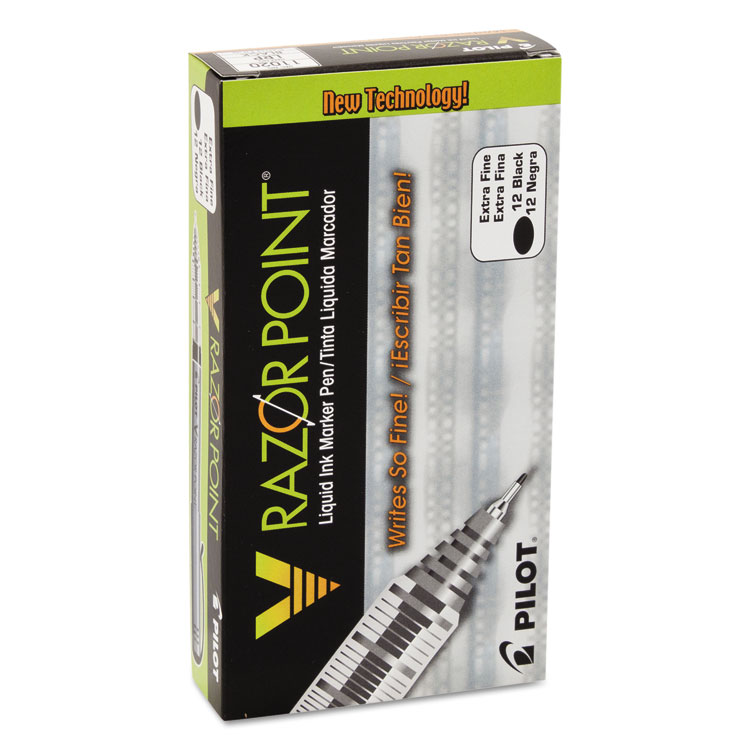 Pilot V Razor Point Liquid Ink Porous Point Pen, Stick, Extra-Fine 0.5 mm, Black Ink, Gray/Smoke Barrel, Dozen (PIL11020)