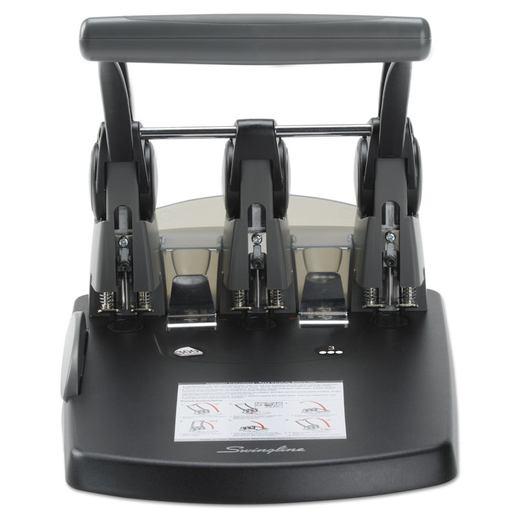 Swingline 300-Sheet Extra High-Capacity Three-Hole Punch, 9/32" Holes, Black/Gray (SWI74194)