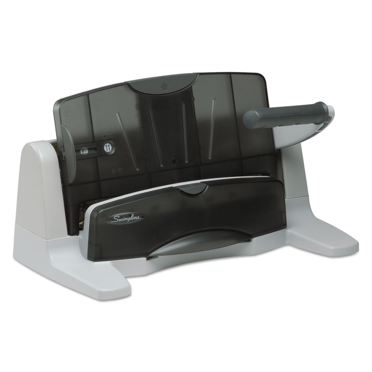 Swingline 40-Sheet LightTouch Heavy-Duty Two- to Seven-Hole Punch, 9/32" Holes, Black/Gray (SWI74357)