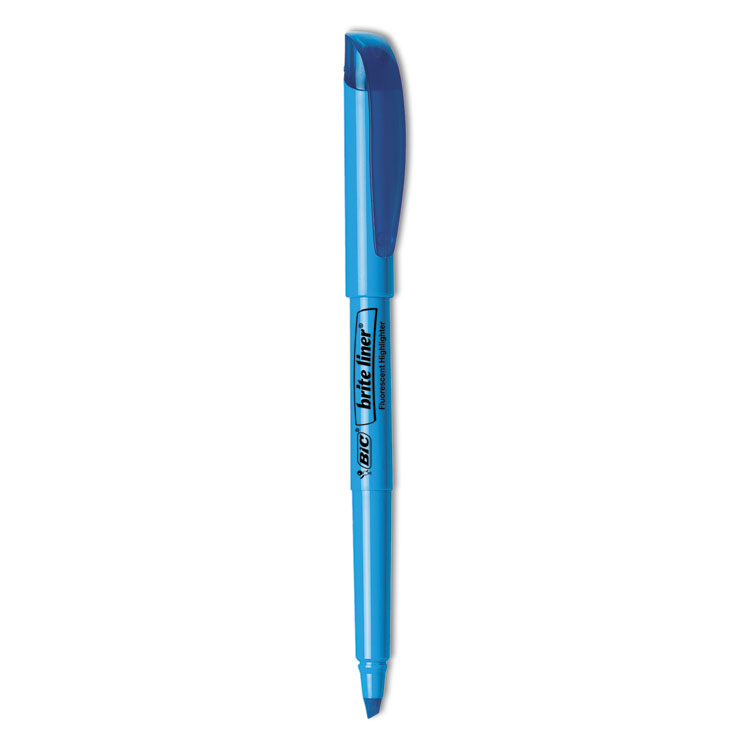 BIC Brite Liner Highlighter, Fluorescent Blue Ink, Chisel Tip, Blue/Black Barrel, Dozen (BICBL11BE)