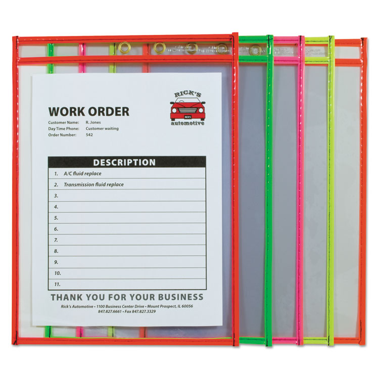 C-Line Stitched Shop Ticket Holders, Neon, Assorted 5 Colors, 75", 9 x 12, 25/BX (CLI43910)