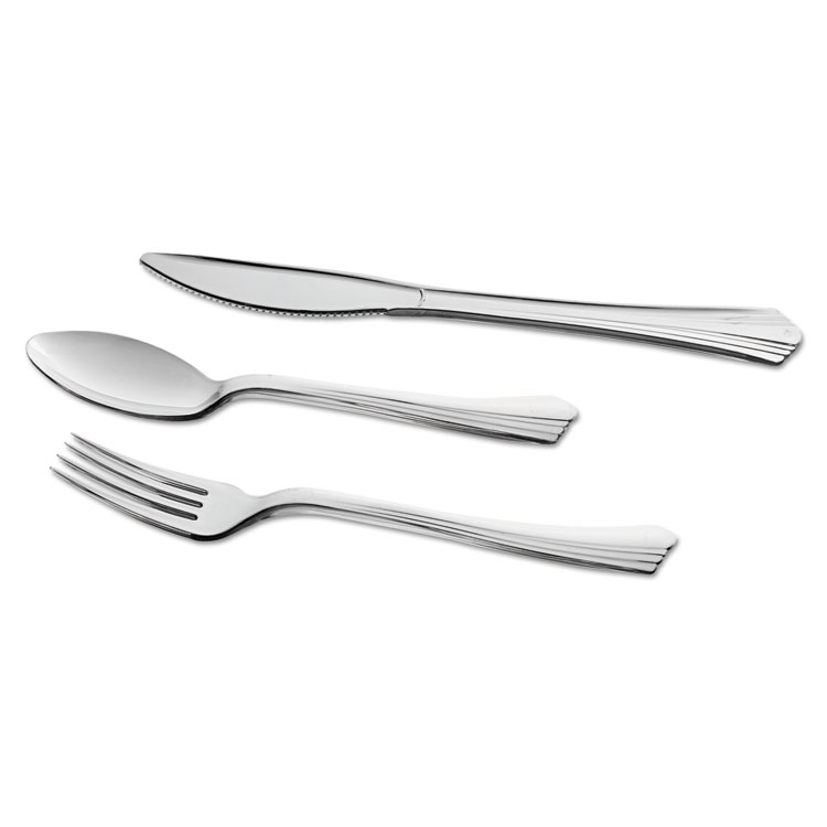 WNA Reflections Heavyweight Plastic Utensils, Fork, Silver, 7", 40/pack (WNAREF320FKPK)