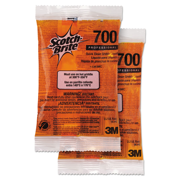 Scotch-Brite Quick Clean Griddle Liquid, 3.2 oz Packet, 40/Carton (MMM29603)