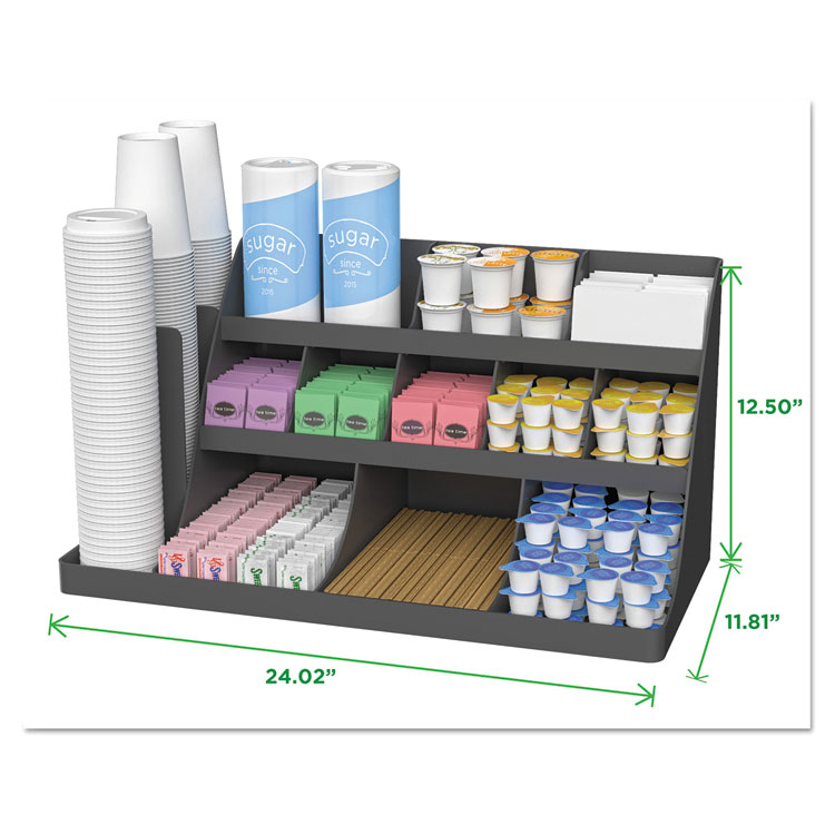 Mind Reader Extra Large Coffee Condiment and Accessory Organizer, 14 Compartment, 24 x 11.8 x 12.5, Black (EMSCOMORG02BLK)