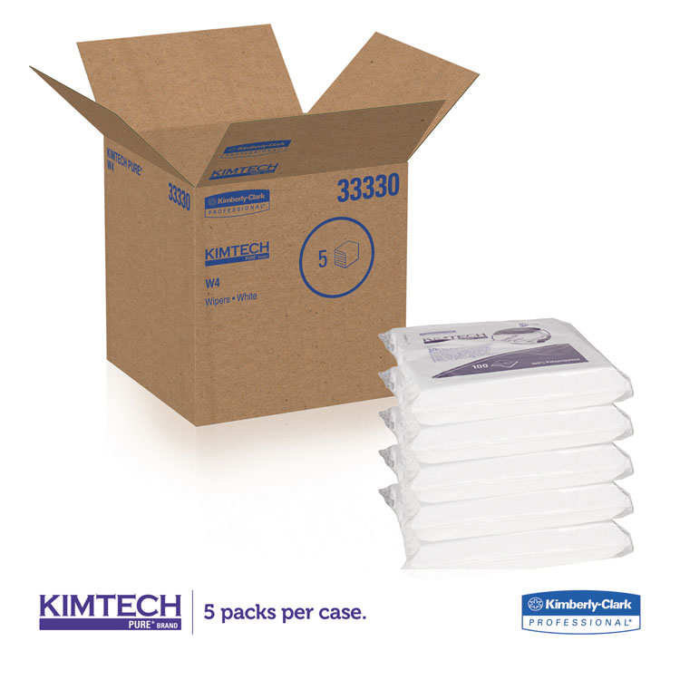 Kimtech W4 Critical Task Wipers, Flat Double Bag, 12 x 12, Unscented, White, 100/Bag, 5 Bags/Carton (KCC33330)