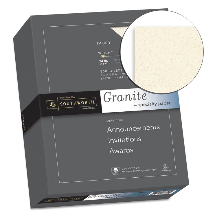 Southworth Granite Specialty Paper, 24 lb Bond Weight, 8.5 x 11, Ivory, 500/Ream (SOU934C)