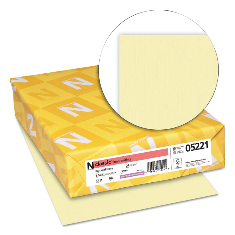 Neenah Paper CLASSIC Linen Stationery, 24 lb Bond Weight, 8.5 x 11, Baronial Ivory, 500/Ream (NEE05221)