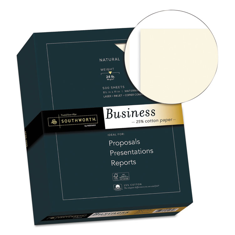 Southworth 25% Cotton Business Paper, 24 lb Bond Weight, 8.5 x 11, Natural, 500 Sheets/Ream (SOU404NC)