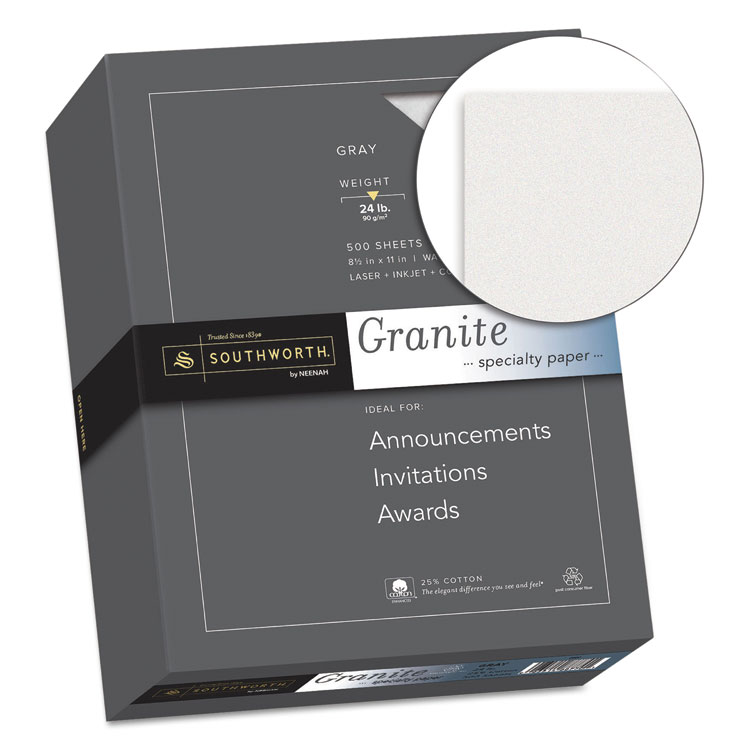 Southworth Granite Specialty Paper, 24 lb Bond Weight, 8.5 x 11, Gray, 500/Ream (SOU914C)
