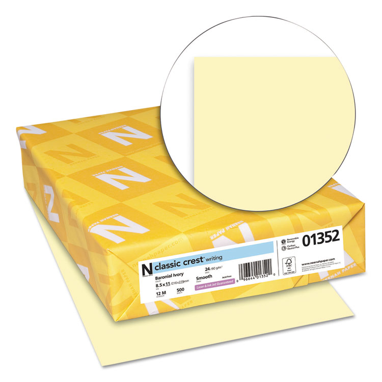 Neenah Paper CLASSIC CREST Stationery, 24 lb Bond Weight, 8.5 x 11, Baronial Ivory, 500/Ream (NEE01352)