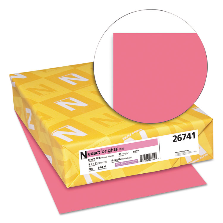 Neenah Paper Exact Brights Paper, 20 lb Bond Weight, 8.5 x 11, Bright Pink, 500/Ream (WAU26741)